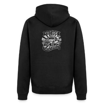 Vintage-Rallye - Unisex Premium Bio Zip Hoodie - Schwarz - Hinten - Nico (187cm)