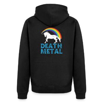 Death Metal Einhorn - Unisex Premium Bio Zip Hoodie - Schwarz - Hinten - Nico (187cm)