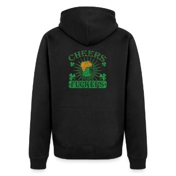 Ireland St Patricks Day Cheers Fuckers humor - Unisex Premium Organic Zip Hoodie - black - Back - Nico (187cm)