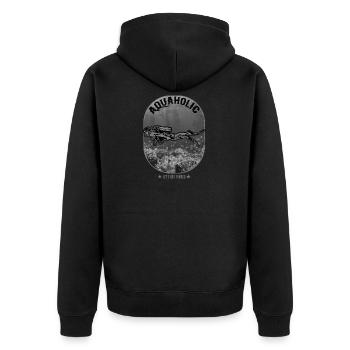 Aquaholic Scuba Diver - Unisex Premium Bio Zip Hoodie - Schwarz - Hinten - Nico (187cm)