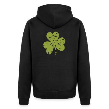 VIERBLÄTTRIGES KLEEBLATT-FOUR-LEAF CLOVER - Unisex Premium Bio Zip Hoodie - Schwarz - Hinten - Nico (187cm)