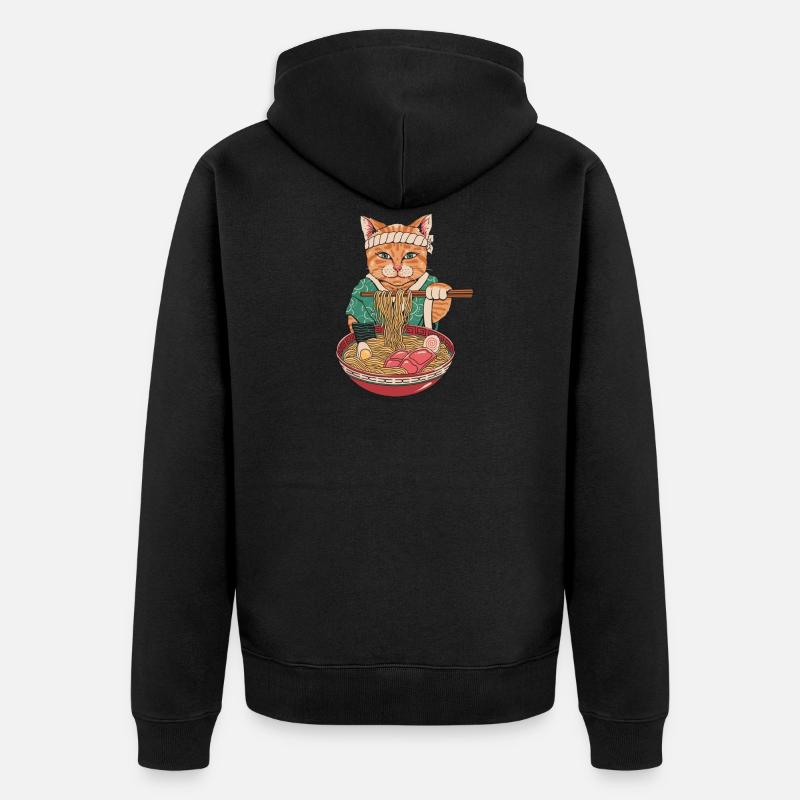 Ramen Kawaii Nouilles Maneki - Veste à capuche bio Premium Unisexe - noir