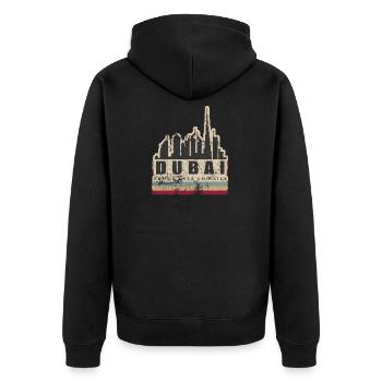 Retro Dubai Tower Stadt Tourismus Geschenk - Unisex Premium Bio Zip Hoodie - Schwarz - Hinten - Nico (187cm)