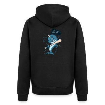 Cooles Hai Wal Fisch Baseball Comic Narwal Spieler - Unisex Premium Bio Zip Hoodie - Schwarz - Hinten - Nico (187cm)