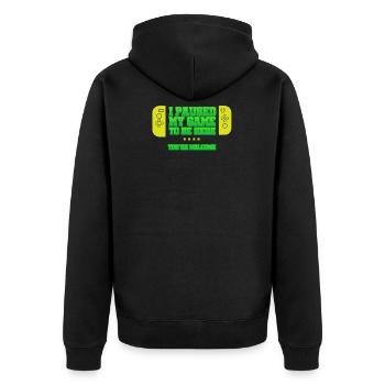 I paused my Game - Unisex Premium Bio Zip Hoodie - Schwarz - Hinten - Nico (187cm)