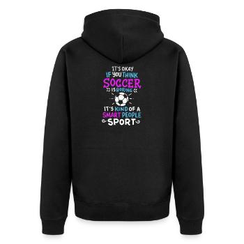 Fußball - Design - Fußballer - Spruch - Geschenk - Unisex Premium Bio Zip Hoodie - Schwarz - Hinten - Nico (187cm)