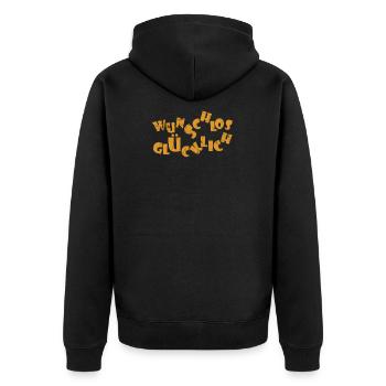 NEUES LEBEN GLÜCKLICH ZUFRIEDEN NEUANFANG GESCHENK - Unisex Premium Bio Zip Hoodie - Schwarz - Hinten - Nico (187cm)
