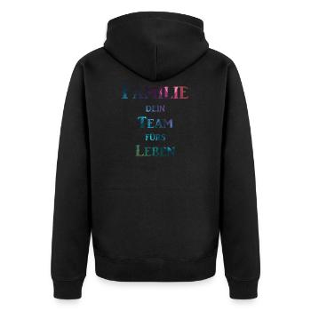 Familie dein Team fürs Leben - Unisex Premium Bio Zip Hoodie - Schwarz - Hinten - Nico (187cm)