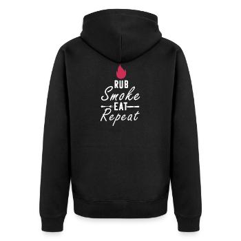 BBQ Grillen Griller Grillkönig Grillsaison Rauch - Unisex Premium Bio Zip Hoodie - Schwarz - Hinten - Nico (187cm)