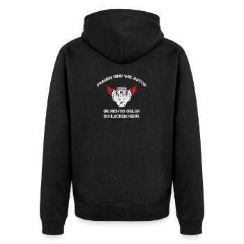 Frauen Sind Wie Autos Lustiges Mechankier Shirt - Unisex Premium Bio Zip Hoodie - Schwarz - Hinten - Nico (187cm)