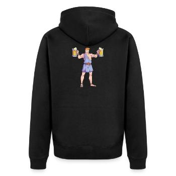 Bierkules - Herkules mit 2 Bier Saufen Sauftour - Unisex Premium Bio Zip Hoodie - Schwarz - Hinten - Nico (187cm)