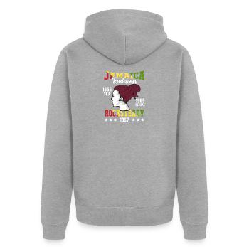 Reggae Jamaika Ska Rocksteady - Geschenk - Unisex Premium Bio Zip Hoodie - Grau meliert - Hinten - Nico (187cm)