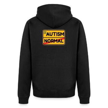 Panneau de signalisation autisme handicap cadeau - Veste à capuche bio Premium Unisexe - noir - Dos - Nico (187cm)