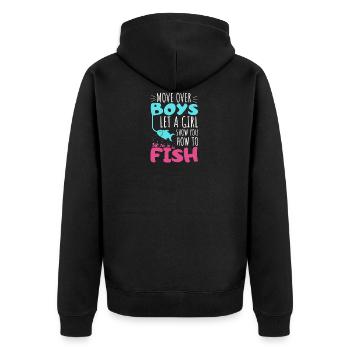 Fishing angler girl fish gift fishing hobby - Unisex Premium Organic Zip Hoodie - black - Back - Nico (187cm)