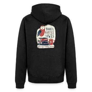 Die buch eule mit Kaffee - Unisex Premium Bio Zip Hoodie - Schwarz - Hinten - Nico (187cm)