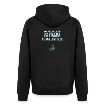 Offizieller Sponsor der örtlichen Bußgeldstelle - Unisex Premium Bio Zip Hoodie - Schwarz - Hinten - Nico (187cm)