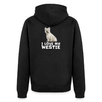 Ich liebe mein Westie - West Highland Terrier - Unisex Premium Bio Zip Hoodie - Schwarz - Hinten - Nico (187cm)