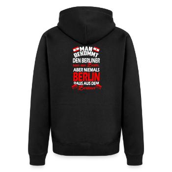 Der Berliner aus Berlin - Unisex Premium Bio Zip Hoodie - Schwarz - Hinten - Nico (187cm)