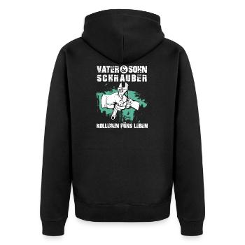 Vater & Sohn Schrauber - Unisex Premium Bio Zip Hoodie - Schwarz - Hinten - Nico (187cm)