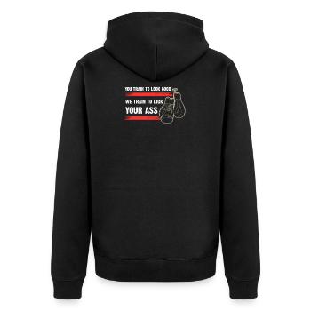 You train to look good - Kampfsport, Sport Geschen - Unisex Premium Bio Zip Hoodie - Schwarz - Hinten - Nico (187cm)