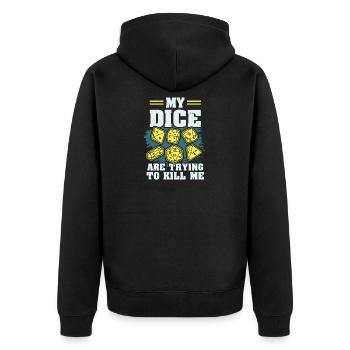 Board Game Gift: My Dice - Unisex Premium Organic Zip Hoodie - black - Back - Nico (187cm)