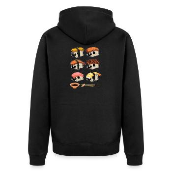 Sushi Hunde Süß Mops - Unisex Premium Bio Zip Hoodie - Schwarz - Hinten - Nico (187cm)