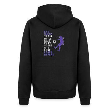 Lustiger Mädchen-Fußball u. Fußball-Geschenk-Entwurf essen - Unisex Premium Bio Zip Hoodie - Schwarz - Hinten - Nico (187cm)