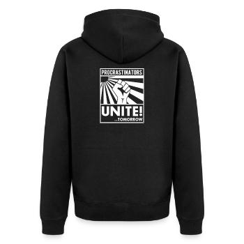 Procrastinators unite! Zögerer Zauderer saying - Unisex Premium Organic Zip Hoodie - black - Back - Nico (187cm)