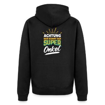 Onkel Super Onkel - Unisex Premium Bio Zip Hoodie - Schwarz - Hinten - Nico (187cm)