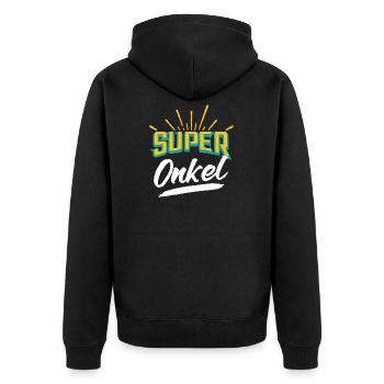 Onkel Super Onkel - Unisex Premium Bio Zip Hoodie - Schwarz - Hinten - Nico (187cm)