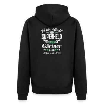 Superheld Gärtner - Unisex Premium Bio Zip Hoodie - Schwarz - Hinten - Nico (187cm)