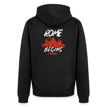 Rom - Unisex Premium Bio Zip Hoodie - Schwarz - Hinten - Nico (187cm)
