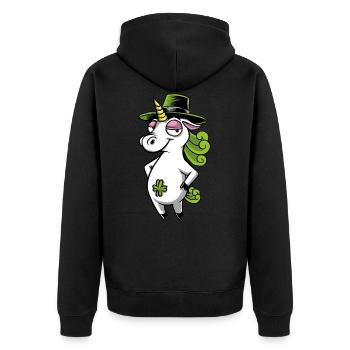 betrunkenes Einhorn - Unisex Premium Bio Zip Hoodie - Schwarz - Hinten - Nico (187cm)