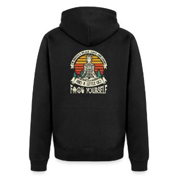 I am Mostly Peace Love And Light Vintage Woman - Unisex Premium Bio Zip Hoodie - Schwarz - Hinten - Nico (187cm)