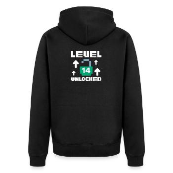 Level 14 Unlocked - Gamer Geburtstaggeschenk - Unisex Premium Bio Zip Hoodie - Schwarz - Hinten - Nico (187cm)