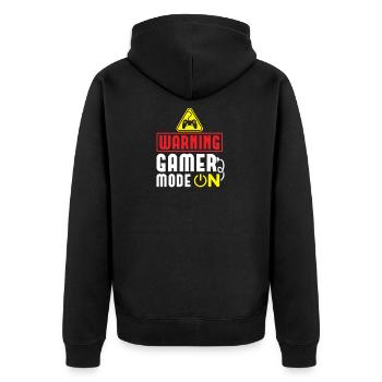 Gamer Mode ON! Lustiges Gamer Geschenk - Unisex Premium Bio Zip Hoodie - Schwarz - Hinten - Nico (187cm)