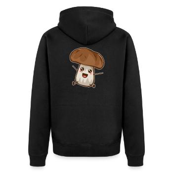 Pilz Cartoon Comic Chibi Zeichnung Anime Geschenk - Unisex Premium Bio Zip Hoodie - Schwarz - Hinten - Nico (187cm)