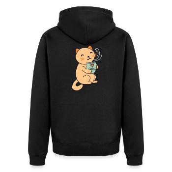 Cat Coffee - Unisex Premium Organic Zip Hoodie - black - Back - Nico (187cm)