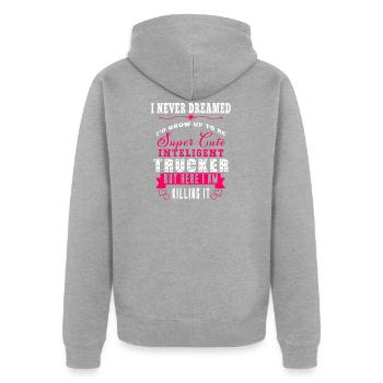 Trucker, LKW-Fahrer, Fernfahrer - Unisex Premium Bio Zip Hoodie - Grau meliert - Hinten - Nico (187cm)