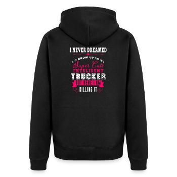 Trucker, LKW-Fahrer, Fernfahrer - Unisex Premium Bio Zip Hoodie - Schwarz - Hinten - Nico (187cm)