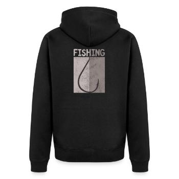 Angelhaken Angler Fischer Hobby Liebhaber Geschenk - Unisex Premium Bio Zip Hoodie - Schwarz - Hinten - Nico (187cm)