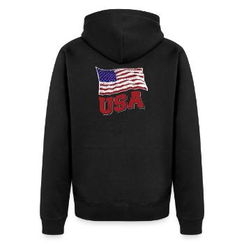 Amerika USA - Unisex Premium Bio Zip Hoodie - Schwarz - Hinten - Nico (187cm)