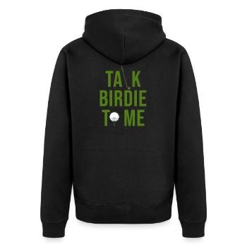 Golf Spruch "Talk birdie time" - Unisex Premium Bio Zip Hoodie - Schwarz - Hinten - Nico (187cm)