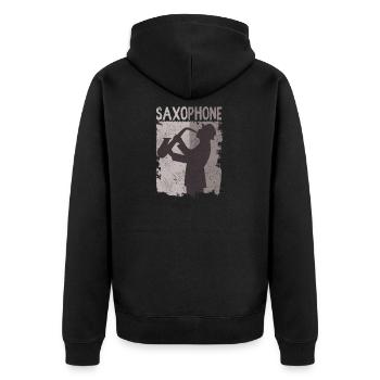Retro Saxofonist Jazz Klassisch Musiker Geschenk - Unisex Premium Bio Zip Hoodie - Schwarz - Hinten - Nico (187cm)