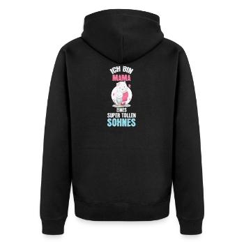 Ich bin Mama eines super tollen Sohnes - Unisex Premium Bio Zip Hoodie - Schwarz - Hinten - Nico (187cm)
