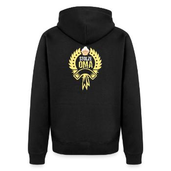 Stolze Oma - Unisex Premium Bio Zip Hoodie - Schwarz - Hinten - Nico (187cm)