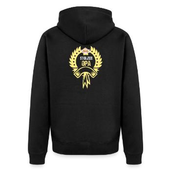 Stolzer Opa - Unisex Premium Bio Zip Hoodie - Schwarz - Hinten - Nico (187cm)