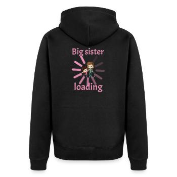Big sister invites loading Childbirth Pregnant - Unisex Premium Organic Zip Hoodie - black - Back - Nico (187cm)