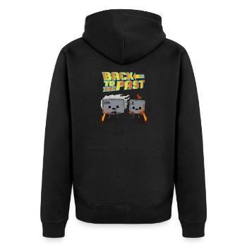 Back to the past! Zurück in die Vergangenheit - Unisex Premium Bio Zip Hoodie - Schwarz - Hinten - Nico (187cm)