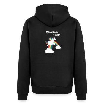 Einhorn Regenbogen Power Superkraft Glitzer Mythos - Unisex Premium Bio Zip Hoodie - Schwarz - Hinten - Nico (187cm)